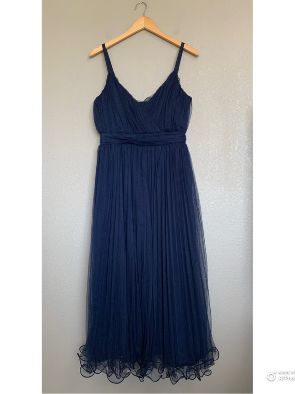 Lulus Large Exemplary Aura Navy Blue Tulle Surplice Midi Dress NWT - Picture 3 of 17